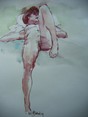 Femme nue avec une jambe pliée 0'9 dessin aquarelle 40x31cm