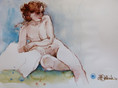 The woman with the red hair and the white pillow '12 aquarelle 30x21cm