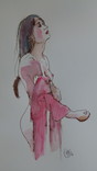 femme nue avec chandail rose '13  22 x27cm