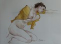 Femme nue avec cardigan jaune