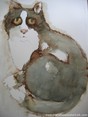 gros chat 0\'5 aquarelle-bistre 50/60cm